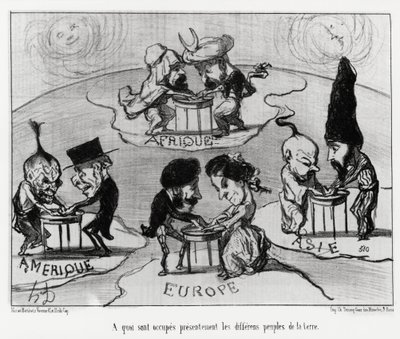 Turning tables (fluidomania): what are currently occupied by the different peoples of the earth. Illustration by Honore Daumier, published in Charivari, dated June 22 by Honoré Daumier