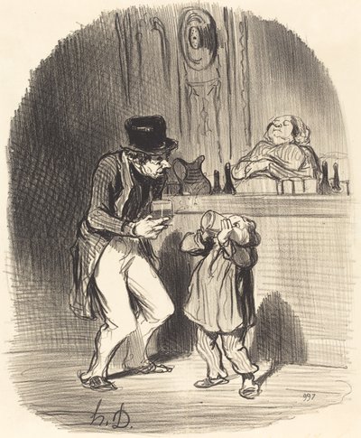 A Father who makes his son suck... by Honoré Daumier