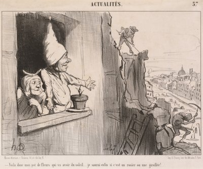 There... my flowerpot... will get some sun... by Honoré Daumier