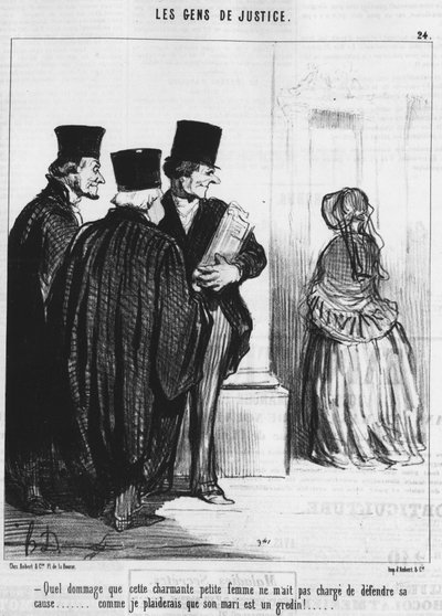 What a Pity That This Lovely Little Woman Did Not Charge Me to Defend Her Cause... As I Would Argue That Her Husband is a Scoundrel!... From the Gens de Justice, Series of Cartoons on Justice by Honore Daumier. Charivari by Honoré Daumier