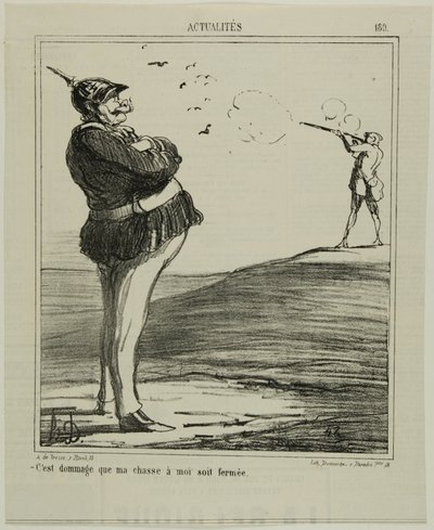 “-What a shame that I am not allowed to go hunting,” plate 180 from Actualities by Honoré Victorin Daumier