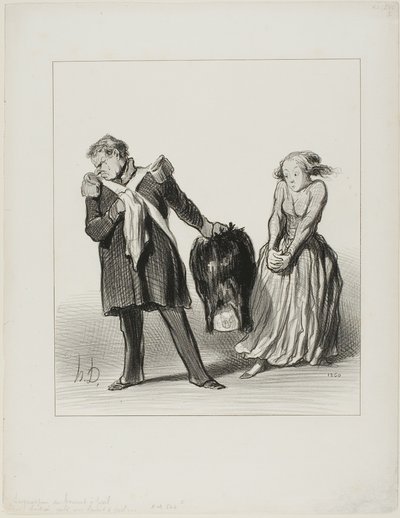 "- Here, Eudoxie, take my bear skin..." by Honoré Victorin Daumier