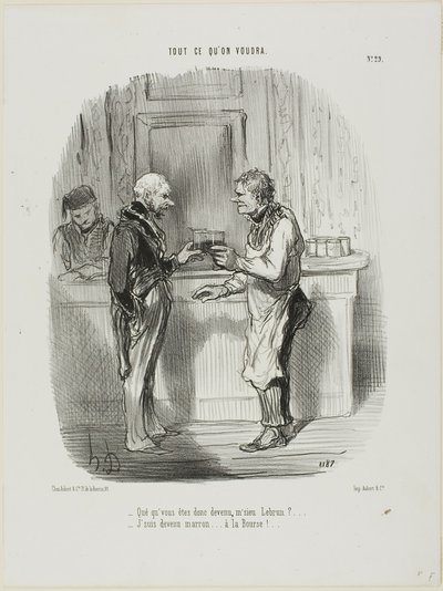 "- Whatever became of you, Mr. Brown? - I became an unlicensed broker at the Stock Exchange...," plate 29 from Tout Ce Qu