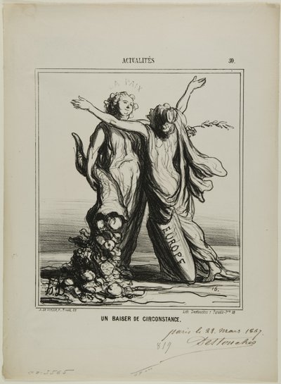 A Kiss of Circumstances, plate 50 from Actualités by Honoré Victorin Daumier