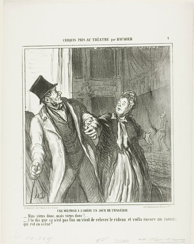 A Misapprehension at the Odeon, Plate 4 from Croquis Pris Au Théâtre par Daumier by Honoré Victorin Daumier