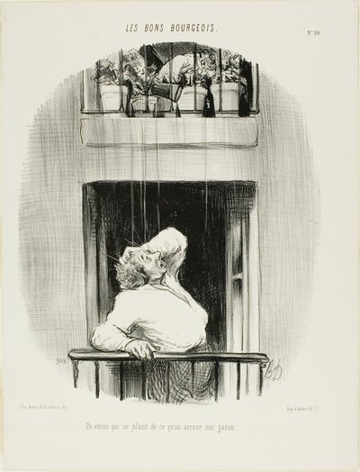 A Neighbour Complaining about the Watering of his Lawn, Plate Ten from Les Bons Bourgeois by Honoré Victorin Daumier