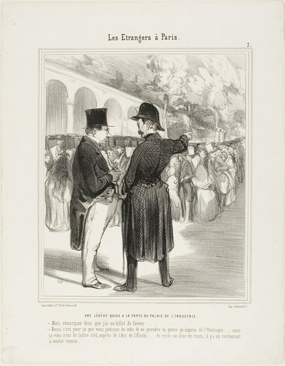 A Small Queue at the Entrance to the Palace of Industry. "- But I am telling you that I have a special entry permit! - Quite so, and this is why you are allowed to queue up already at the Obelisk.... otherwise you would have to start on the other side, clo by Honoré Victorin Daumier