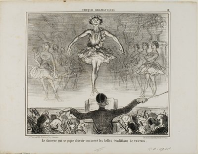 A dancer who claims to have preserved the great tradition of VESTRI, plate 12 from Croquis Dramatiques by Honoré Victorin Daumier