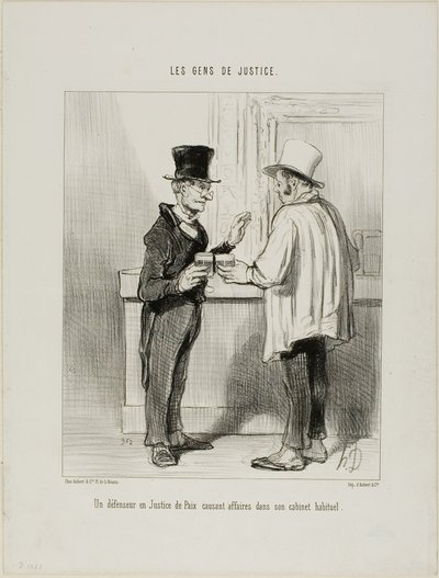 A defence lawyer at the Court of Arbitration discussing business at his usual office premises, plate 27 from Les Gens De Justice by Honoré Victorin Daumier