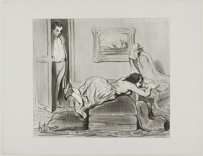 A zealous student practicing at home, plate 6 from Les Baigneuses by Honoré Victorin Daumier