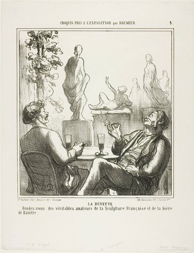 At The Bar. Meeting point for the true lovers of French sculpture and Bavarian beer, plate 5 from Croquis pris à l