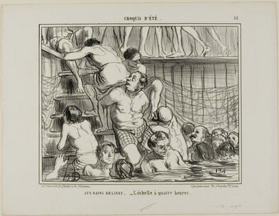 At the Deligny Baths. - The ladder at 4 p.m., plate 33 from Summer Sketches by Honoré Victorin Daumier