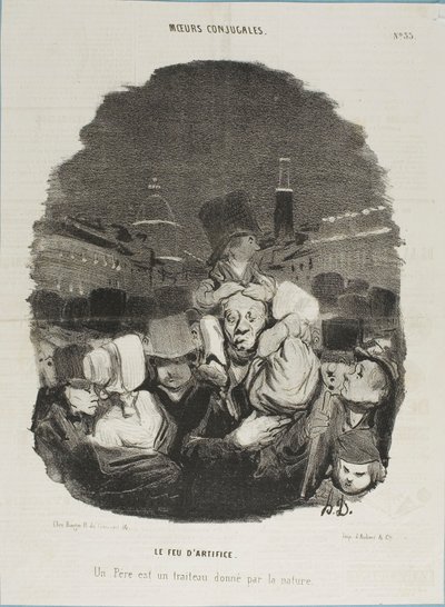 At the Fireworks Display. A father is a draft horse, provided by nature, plate 33 from Moeurs Conjugales and plate 14 in Actualités by Honoré Victorin Daumier