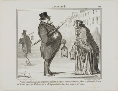 Ever since Mr. Babinet had announced that the sun might disappear from one moment to the next, the Parisians are taking all necessary precautions, even at mid-day, plate 385 from Actualités by Honoré Victorin Daumier
