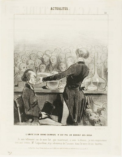Friendship With a Great Chemist is Not Always a Godsend... "I am so sure of my findings that I will now poison my best friend, Mr. Coquardeau, and I will retrieve arsenic in his eyeglasses," plate 39 from Émotions Parisiennes by Honoré Victorin Daumier