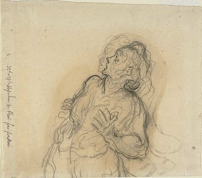 Frightened Woman by Honoré Victorin Daumier