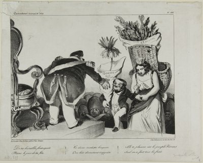 From your obedient subjects receive on your day of honor these two modest bunches of flowers. They will make you rejoice, since the people of France alone has taken over the costs, plate 486 by Honoré Victorin Daumier