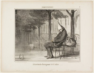 Looking for an Overnight Accommodation on the Eighth of July, Plate 5 from Croquis Parisiens by Honoré Victorin Daumier