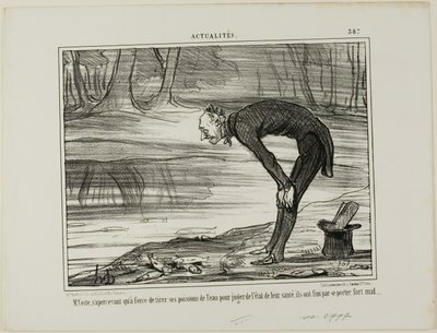 Mr. Coste Noticing That the Fish He Took Out of the Water End Up Feeling Not Well, Plate 387 from Actualités by Honoré Victorin Daumier