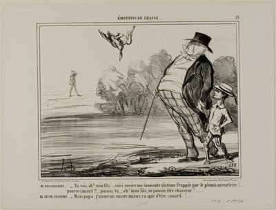 Mr. Prudhomme: "There you are again, my son... another innocent victim of the murderous lead." Plate 13 by Honoré Victorin Daumier
