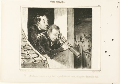"Oh! It is as if we were there: the tall one opens her corset and the little one is looking for a flea!", plate 27 from Types Parisiens by Honoré Victorin Daumier
