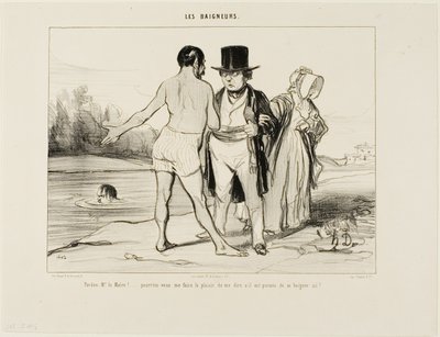 "Pardon me, Mayor.... would you please be so kind to tell me whether swimming is allowed here?", plate 25 from Les Baigneurs by Honoré Victorin Daumier