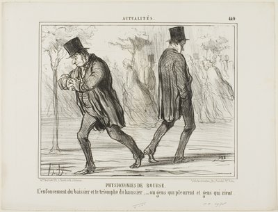 Physiognomy of the Stock Exchange. The despair of the baissier and the triumph of the haussier - or crying and laughing, plate 440 from Actualités by Honoré Victorin Daumier