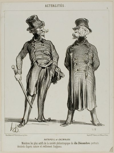 Ratapoil and Casmajou. The most active members of the philanthropic society of December 10: the portraits are drawn from nature and are of striking similarity, plate six from Actualités by Honoré Victorin Daumier