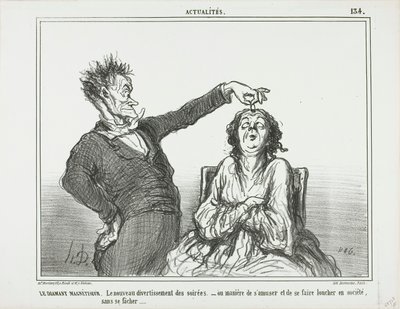 The Diamond Hypnotist. A new pastime at evening parties - or how to have fun and get someone to squint, without getting into trouble, plate 134 from Actualités by Honoré Victorin Daumier