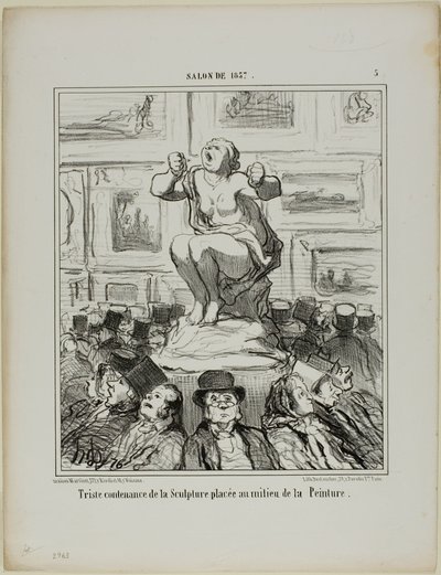 The Displeasure of a Sculpture Placed in the Middle of an Exhibition of Paintings, plate 5 from Salon De 1857 by Honoré Victorin Daumier