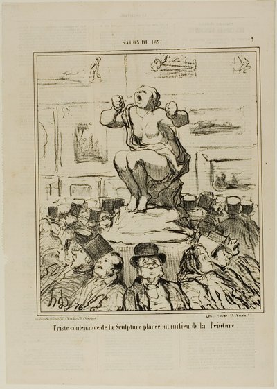 The Displeasure of a Sculpture Placed in the Middle of an Exhibition of Paintings, plate 5 from Salon De 1857 by Honoré Victorin Daumier