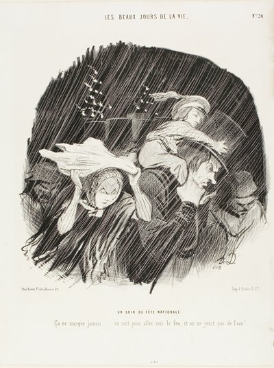 The Evening of the National Holiday. It never fails... you go out to see the fireworks, and all you get is waterworks!, plate 20 from The Best Days in Life by Honoré Victorin Daumier
