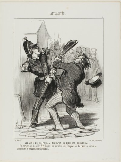 The Friends of Peace - Result of a Speech By Coquerel. On leaving the ward of Saint Cécilia, a member of the peace congress decided to start general disarmament, plate 7 from Actualités by Honoré Victorin Daumier