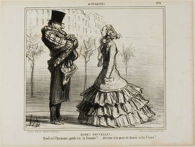 The New Fashion. Which is the man, which is the woman?... make your guess if you can and choose if you dare, plate 270 from Actualities by Honoré Victorin Daumier