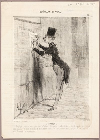 The Poster Man, plate 17 from Bohemians of Paris by Honoré Victorin Daumier