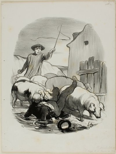 The Danger of Being Caught in a Steeple Chase, Plate 12 from Pastorales by Honoré Victorin Daumier