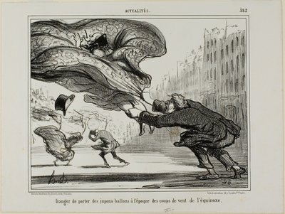 The danger of wearing hoopskirts during a sudden spring storm, plate 26 from La Crinolomanie by Honoré Victorin Daumier