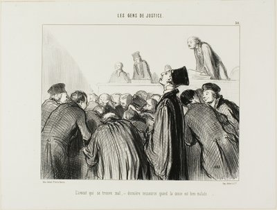 The lawyer becomes sick, a last resort when his case is beginning to also look sick, plate 30 from Les Gens De Justice by Honoré Victorin Daumier