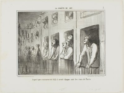The streets of Paris are beginning to look like this every night, plate 7 from La Comète De 1857 by Honoré Victorin Daumier