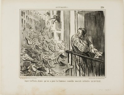 View Taken of the Streets of Paris after the Performance of the Famous Moralistic Comedy "La Bourse," plate 330 from Actualities by Honoré Victorin Daumier