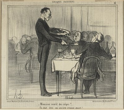 Would Monsieur like some crêpes? - He must have been an undertaker, plate five from Parisian Sketches by Honoré Victorin Daumier