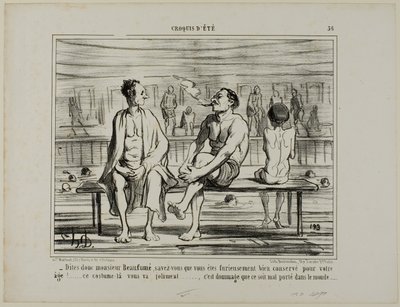 "You know, Monsieur Beaufumé, actually you have kept damned well considering your age. This costume suits you perfectly.... just too bad that it does not look good on everybody," plate 36 from Croquis D