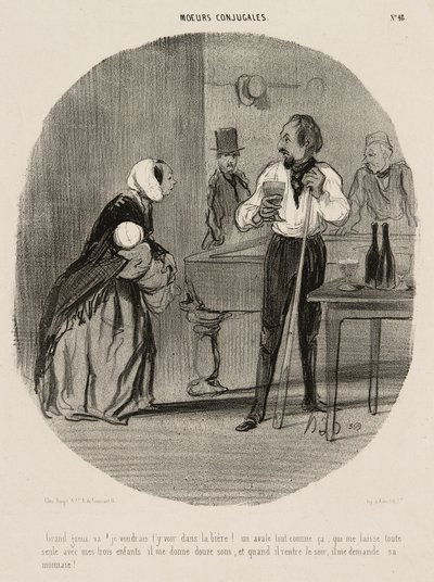 You Tramp! I Would Like to See You Drown in Your Beer, Plate 48 from Moeurs Conjugales by Honoré Victorin Daumier