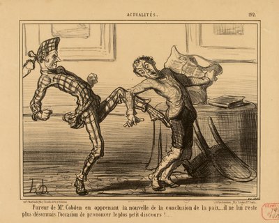 Current Events No. 192: Fury of Mr. Cobden on learning the news of the conclusion of peace... by Honoré Daumier