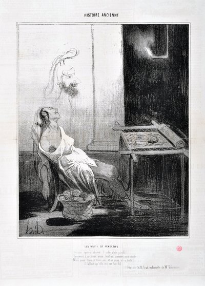 Artwork by Honore Daumier (1808-1879) Charivari dates from 1842: Serie HISTORIE ANCIE Les Nuits de Penelope De son spooux absent l