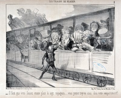 Artwork by Honore Daumier (1808-1879). Charivari dates from 1852: Serie LES TRAINS DE PLEASURE - You have to make room for seven passengers... you