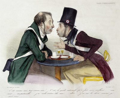 Discussion of bistro between national guards by Honoré Daumier