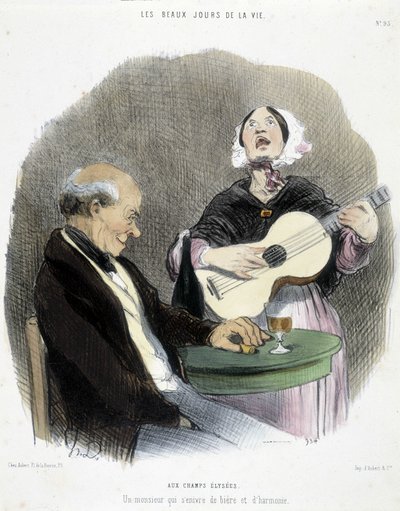 Man drinking in the company of a singer - in Les Beaux Days de la vie by Honoré Daumier by Honoré Daumier
