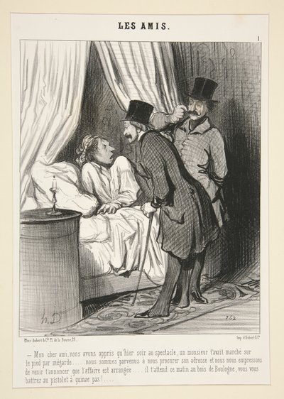 My dear friend, we learned that last night at the show, a gentleman accidentally stepped on your foot... we managed to get his address and we hasten to tell you that the matter is settled... by Honoré Daumier