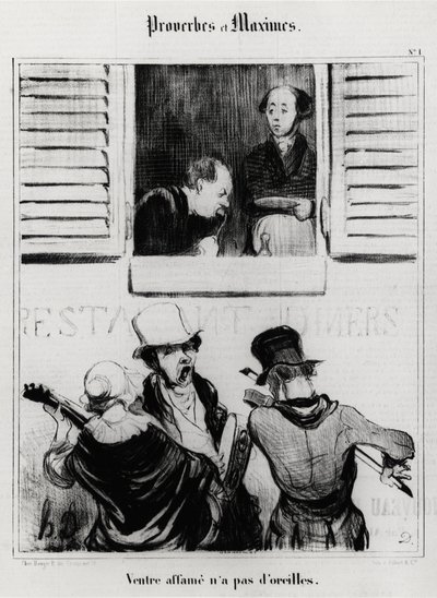Proverbs and maxims: hungry belly has no ears. Illustration by Honore Daumier. Caricature 19th century, Musee Carnavalet, Paris by Honoré Daumier